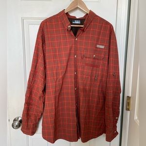Columbia PHG Vented Hunting Fishing Shirt Mens XL Extra Large Orange Plaid